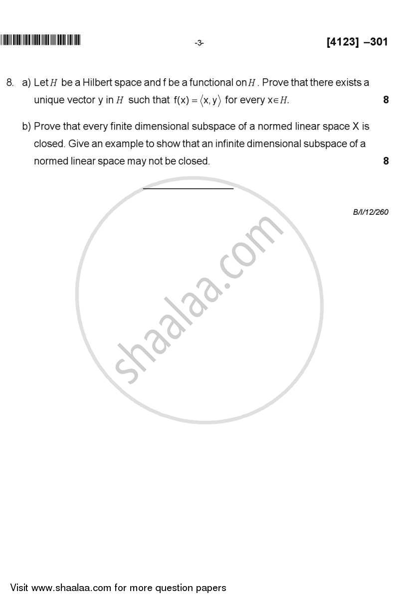 Functional Analysis 2011-2012 - M.Sc. - Semester 3 - University of Pune question paper with PDF download