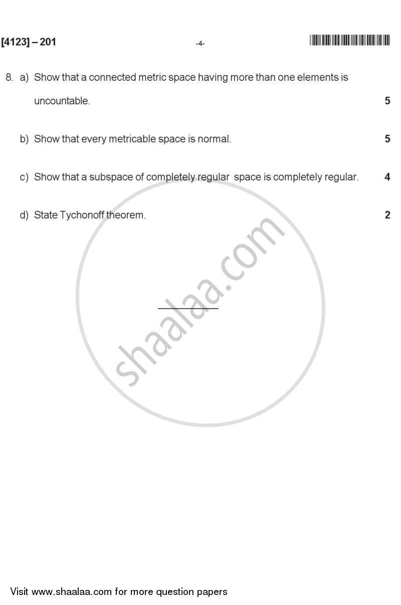 General Topology 2011-2012 - M.Sc. - Semester 2 - University of Pune question paper with PDF download
