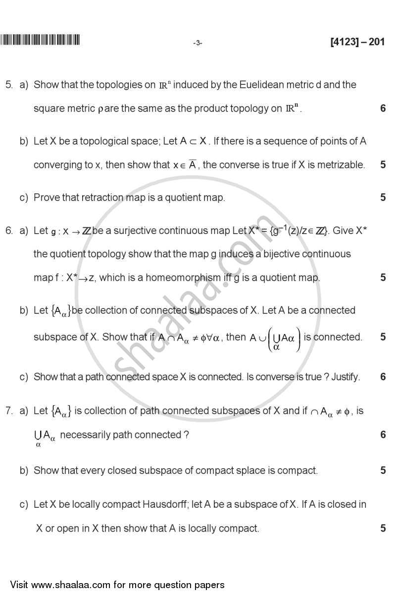 General Topology 2011-2012 - M.Sc. - Semester 2 - University of Pune question paper with PDF download
