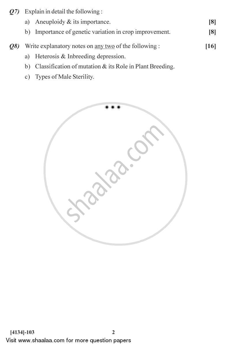 Genetics and Plant Breeding 2011-2012 - M.Sc. - Semester 1 - University of Pune question paper with PDF download