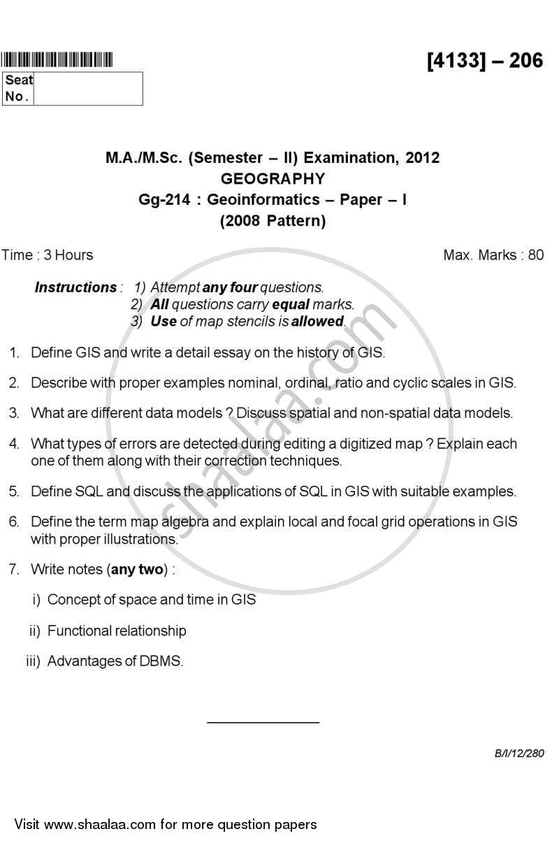 Geo-informatics 1 2011-2012 - M.Sc. - Semester 2 - University of Pune question paper with PDF download