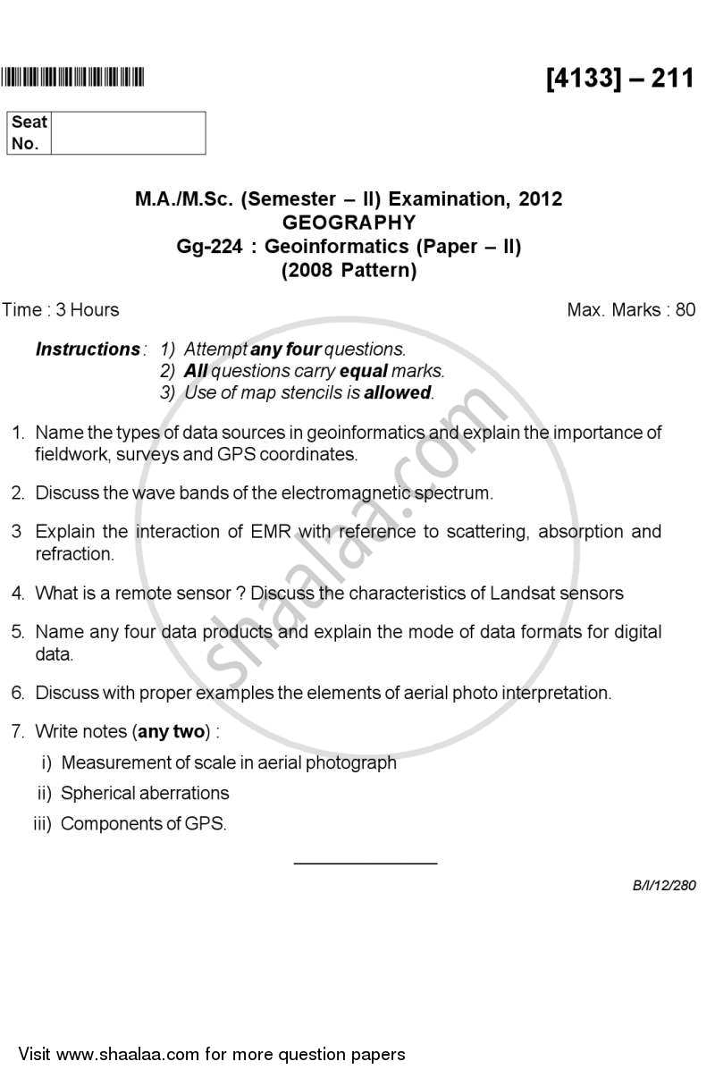 Geo-informatics 2 2011-2012 - M.Sc. - Semester 2 - University of Pune question paper with PDF download