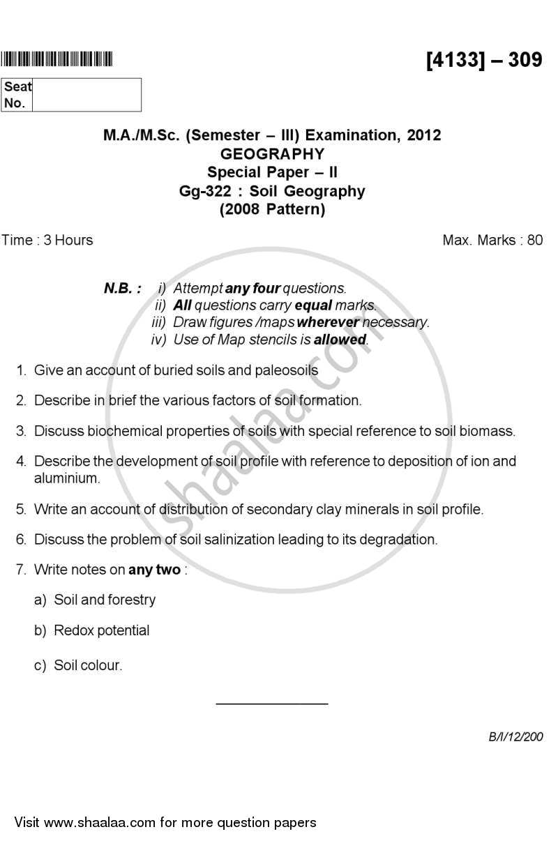Geography of Soils 2011-2012 - M.Sc. - Semester 3 - University of Pune question paper with PDF download