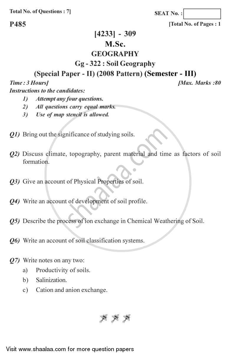 Geography of Soils 2012-2013 - M.Sc. - Semester 3 - University of Pune question paper with PDF download