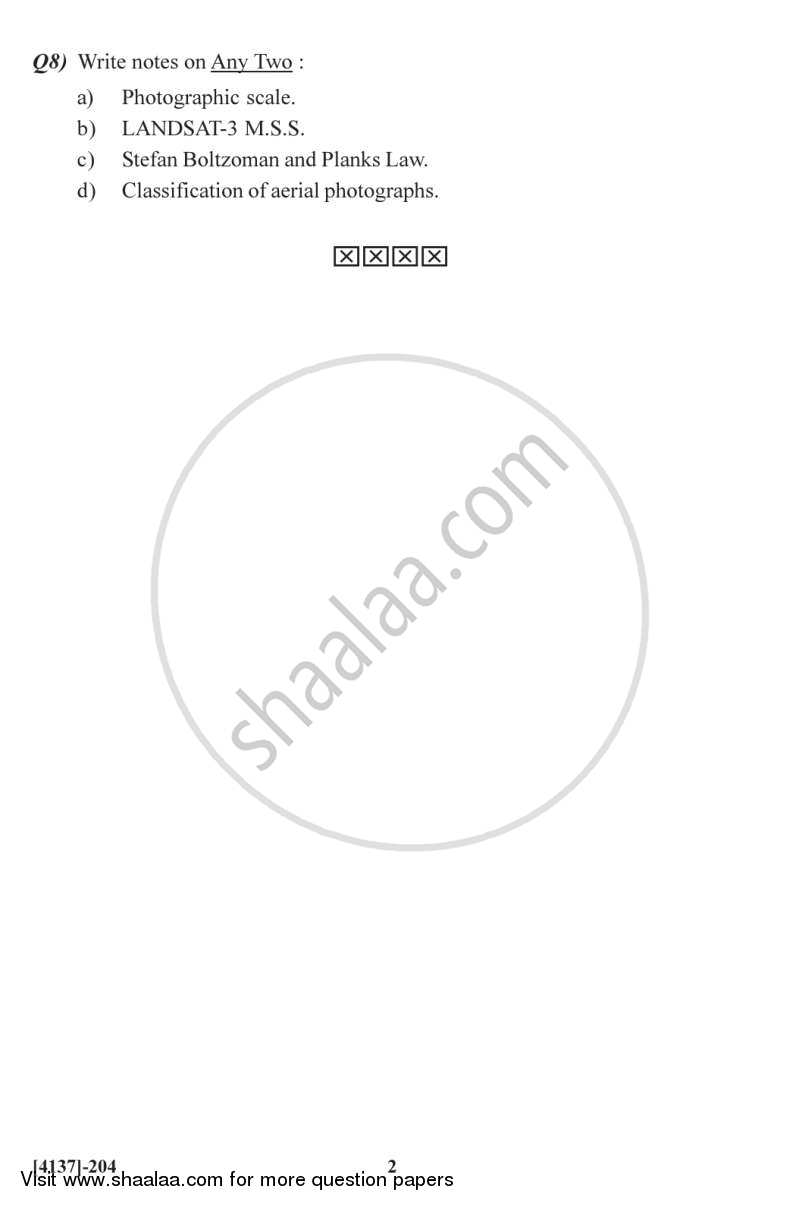 Geomorphology and Remote Sensing in Geology 2011-2012 - M.Sc. - Semester 2 - University of Pune question paper with PDF download