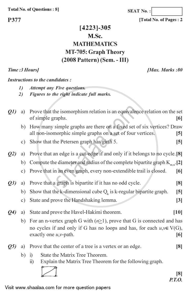 Graph Theory 2012-2013 - M.Sc. - Semester 3 - University of Pune question paper with PDF download