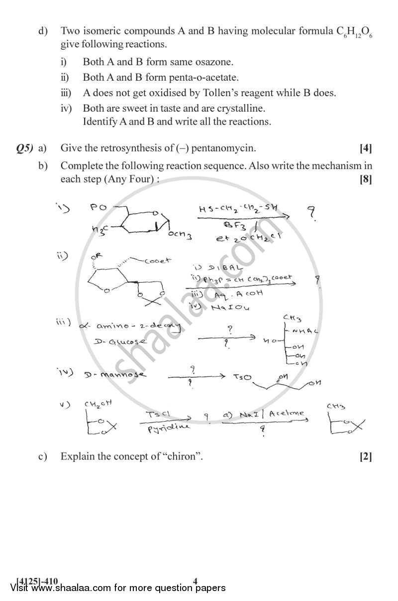 Heterocyclic Chemistry, Chiron Approach and Medicinal Chemistry 2011-2012 - M.Sc. - Semester 4 - University of Pune question paper with PDF download