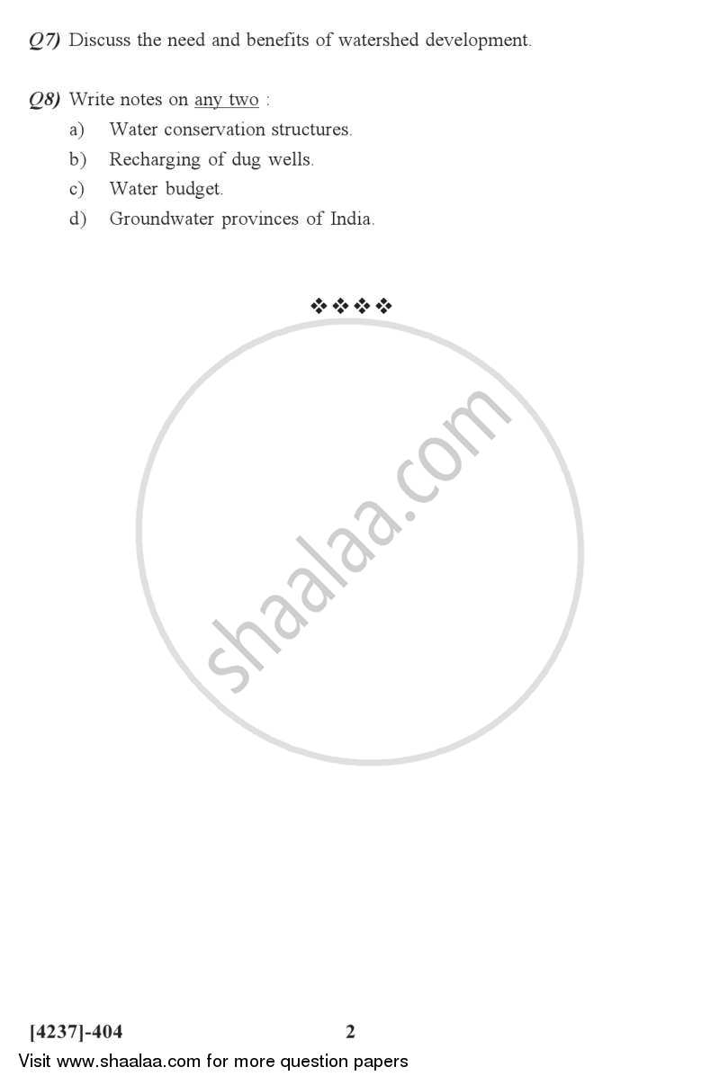 Hydrogeology, Watershed Development and Management 2012-2013 - M.Sc. - Semester 4 - University of Pune question paper with PDF download