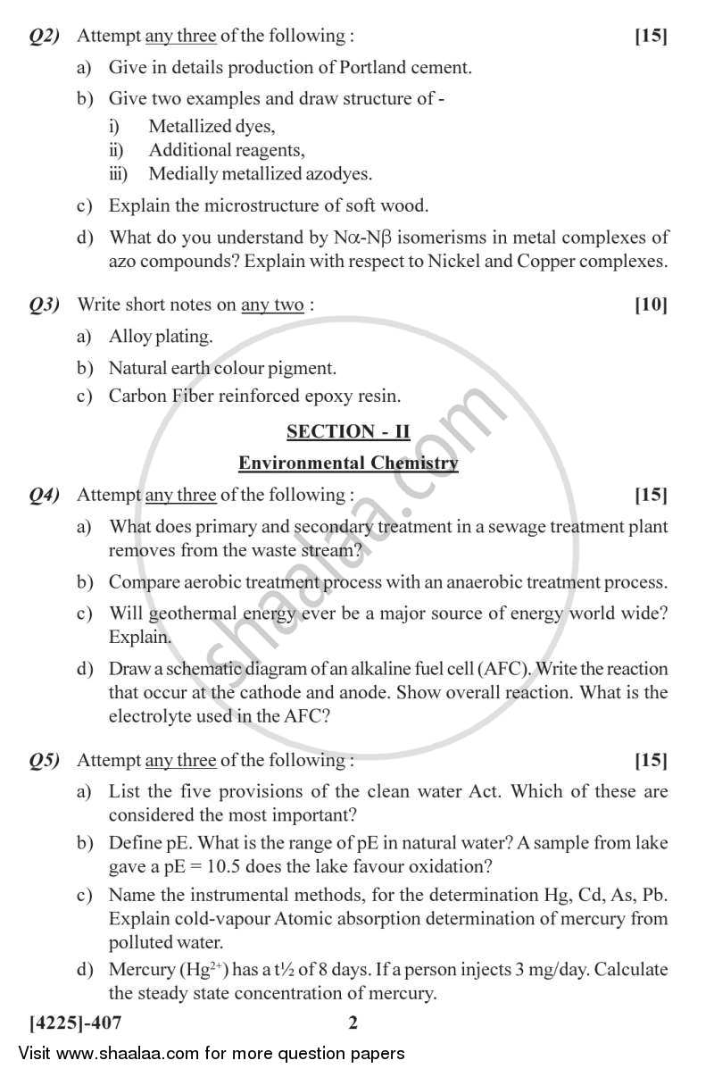 Inorganic Applications in Industry, Biotechnology and Environmental Chemistry 2012-2013 - M.Sc. - Semester 4 - University of Pune question paper with PDF download