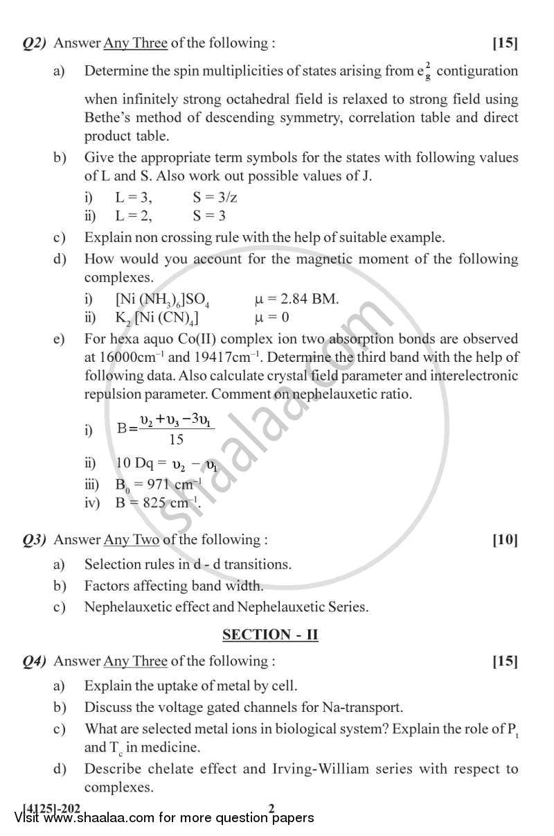 Inorganic Chemistry 2 2011-2012 - M.Sc. - Semester 2 - University of Pune question paper with PDF download