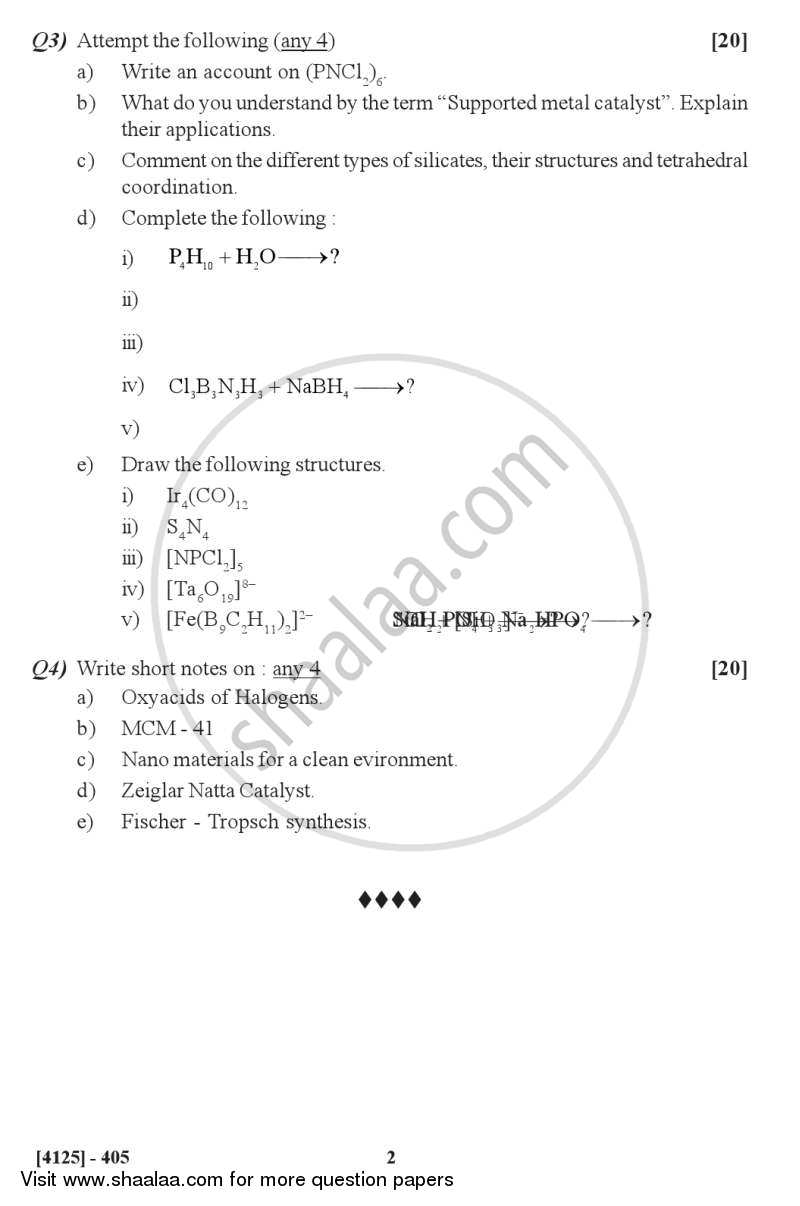 Inorganic Solids and Heterogeneous Catalysis 2011-2012 - M.Sc. - Semester 4 - University of Pune question paper with PDF download