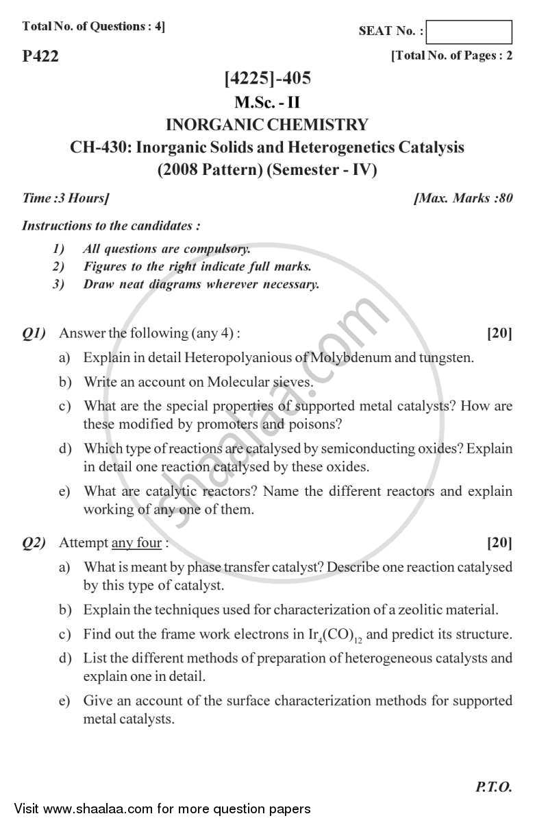 Inorganic Solids and Heterogeneous Catalysis 2012-2013 - M.Sc. - Semester 4 - University of Pune question paper with PDF download