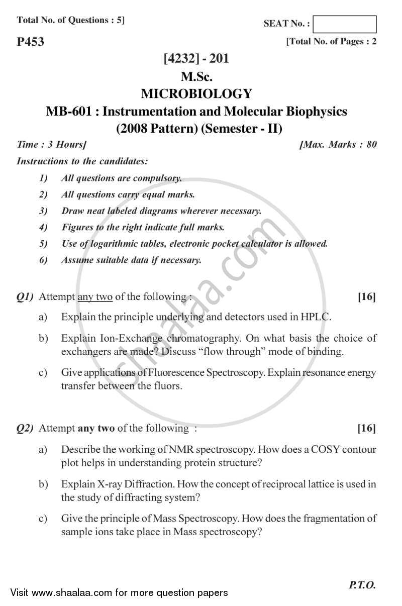 Instrumentation and Molecular Biophysics 2012-2013 - M.Sc. - Semester 2 - University of Pune question paper with PDF download