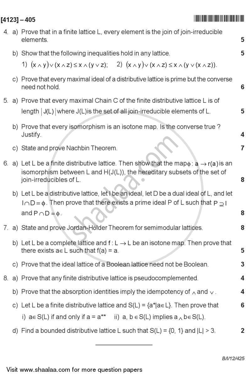 Lattice Theory 2011-2012 - M.Sc. - Semester 4 - University of Pune question paper with PDF download