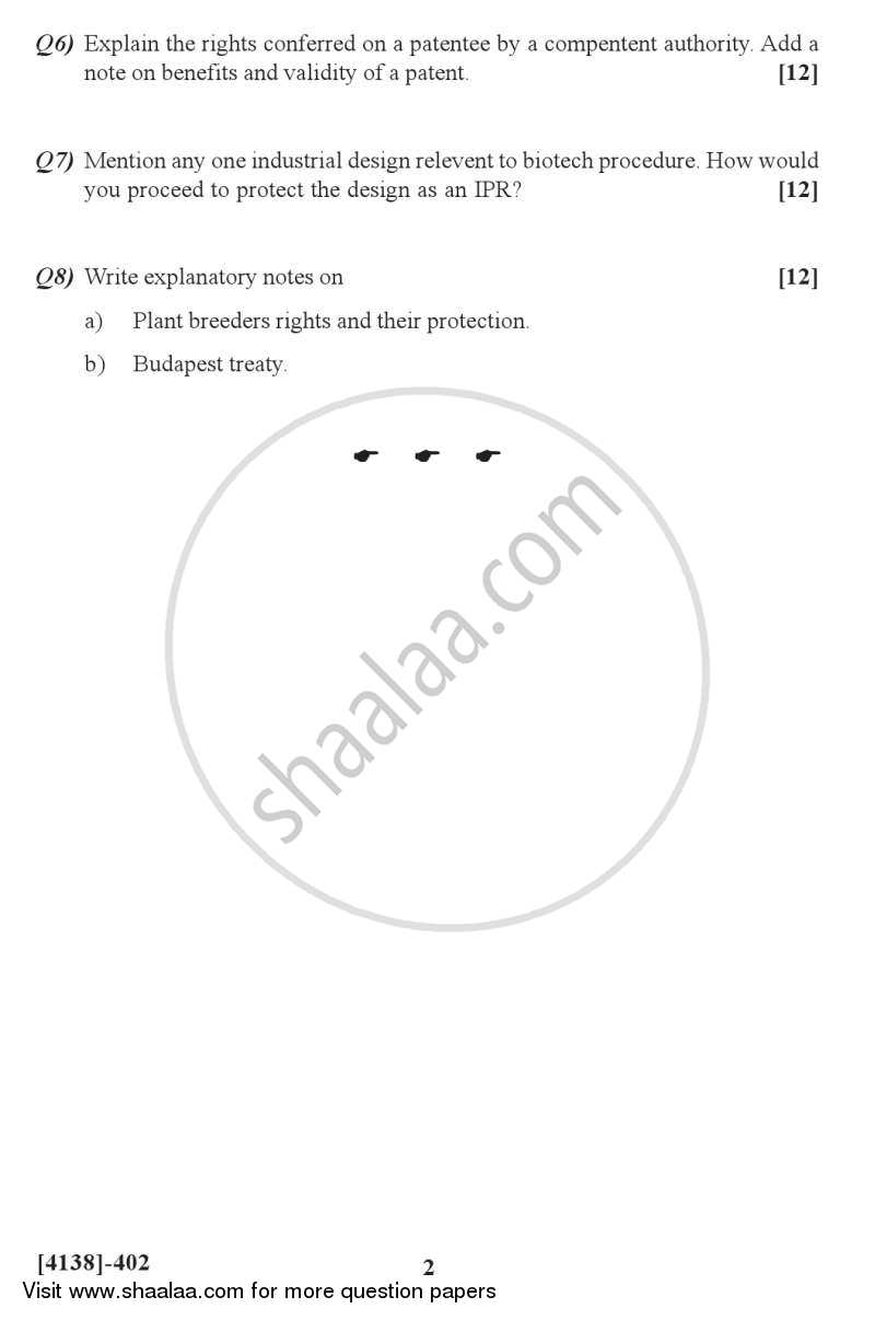 Legal and Ethical Aspects in Biotechnology and IPR 2011-2012 - M.Sc. - Semester 4 - University of Pune question paper with PDF download