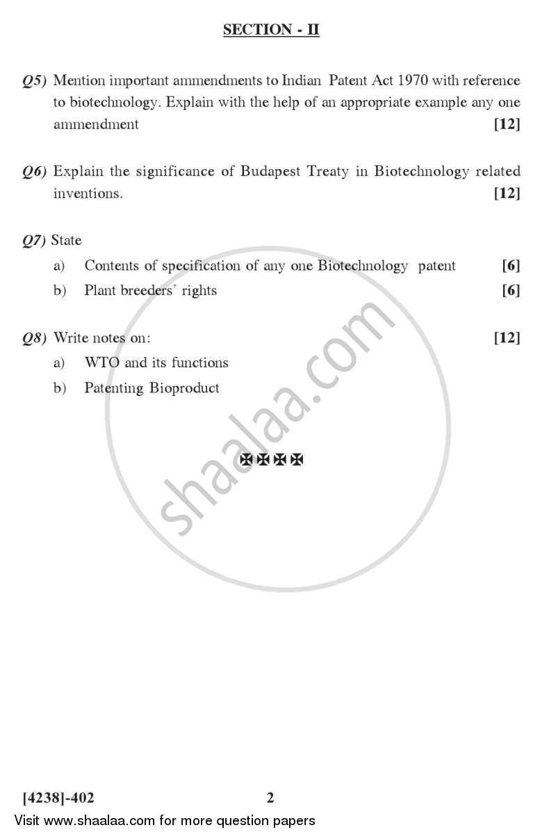 Legal and Ethical Aspects in Biotechnology and IPR 2012-2013 - M.Sc. - Semester 4 - University of Pune question paper with PDF download