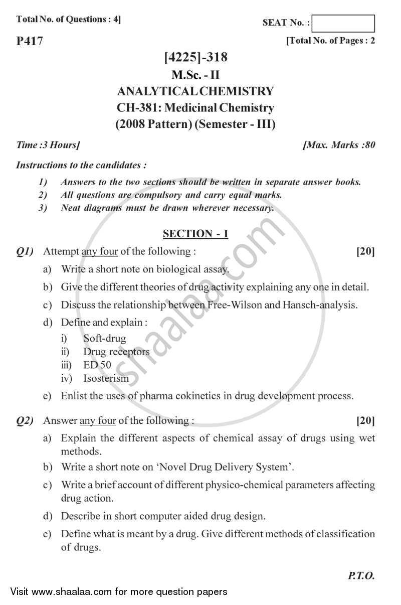 Medicinal Chemistry 2012-2013 - M.Sc. - Semester 3 - University of Pune question paper with PDF download