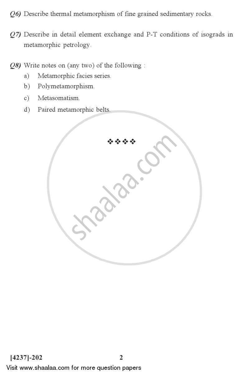 Metamorphic Petrology 2012-2013 - M.Sc. - Semester 2 - University of Pune question paper with PDF download