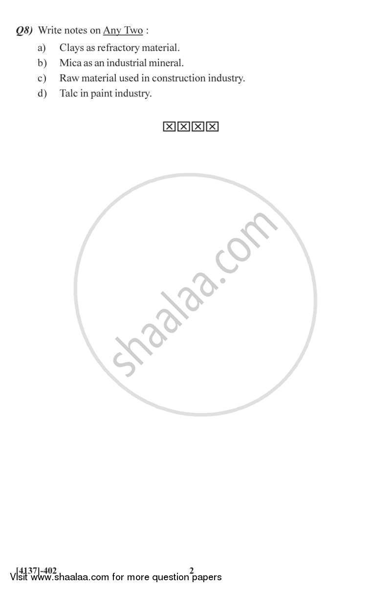 Mining Geology, Gemmology and Industrial Mineralogy 2011-2012 - M.Sc. - Semester 4 - University of Pune question paper with PDF download