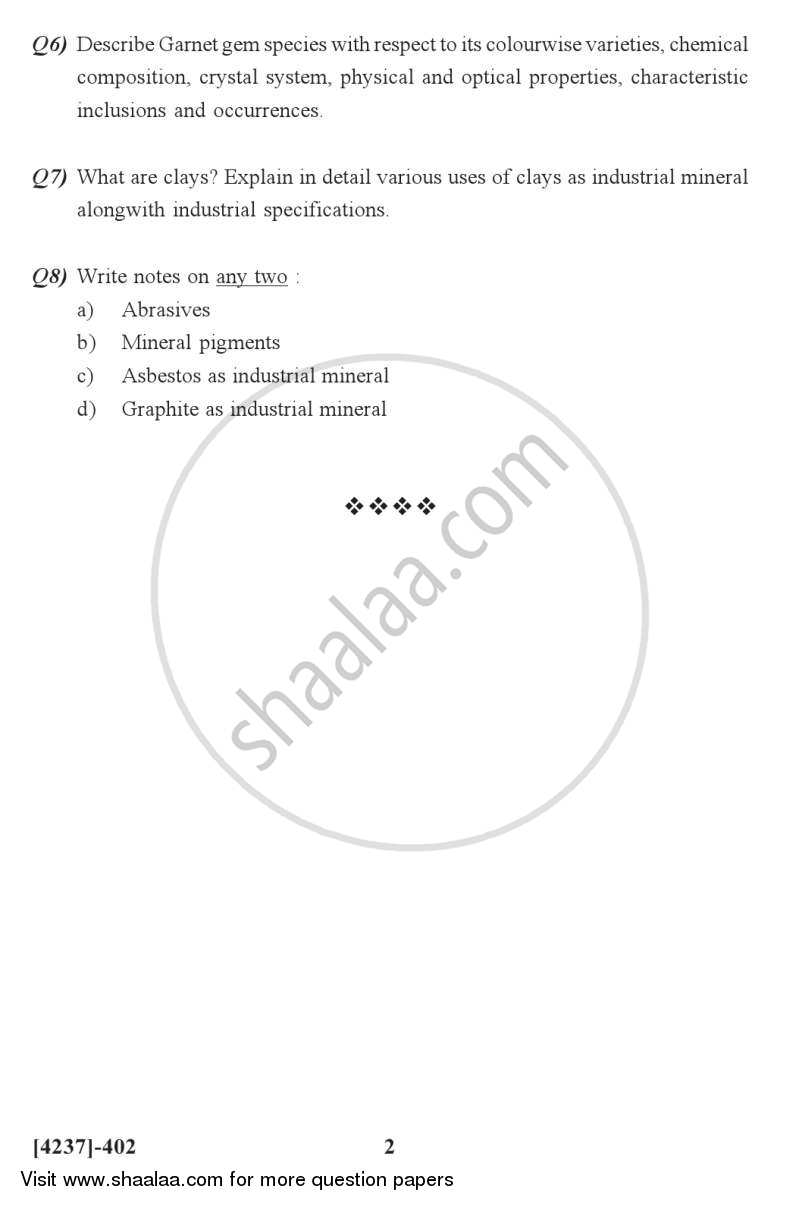 Mining Geology, Gemmology and Industrial Mineralogy 2012-2013 - M.Sc. - Semester 4 - University of Pune question paper with PDF download