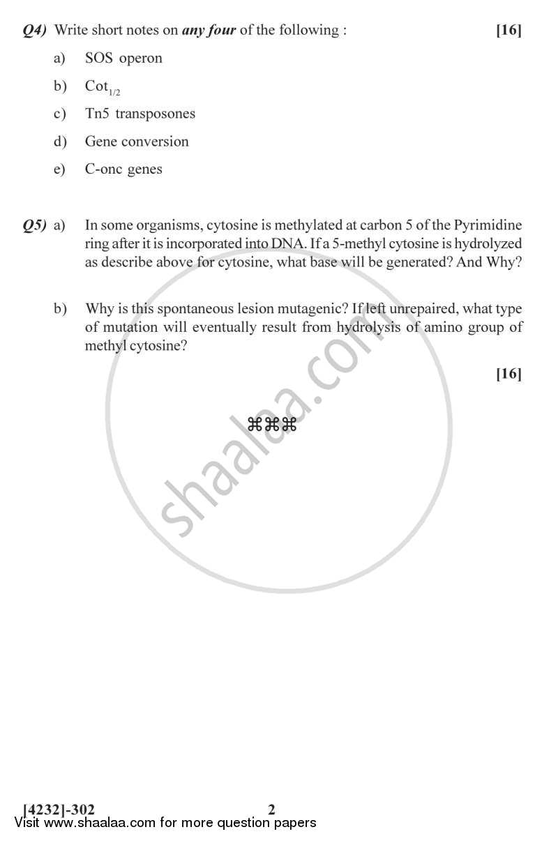 Molecular Biology 1 2012-2013 - M.Sc. - Semester 3 - University of Pune question paper with PDF download