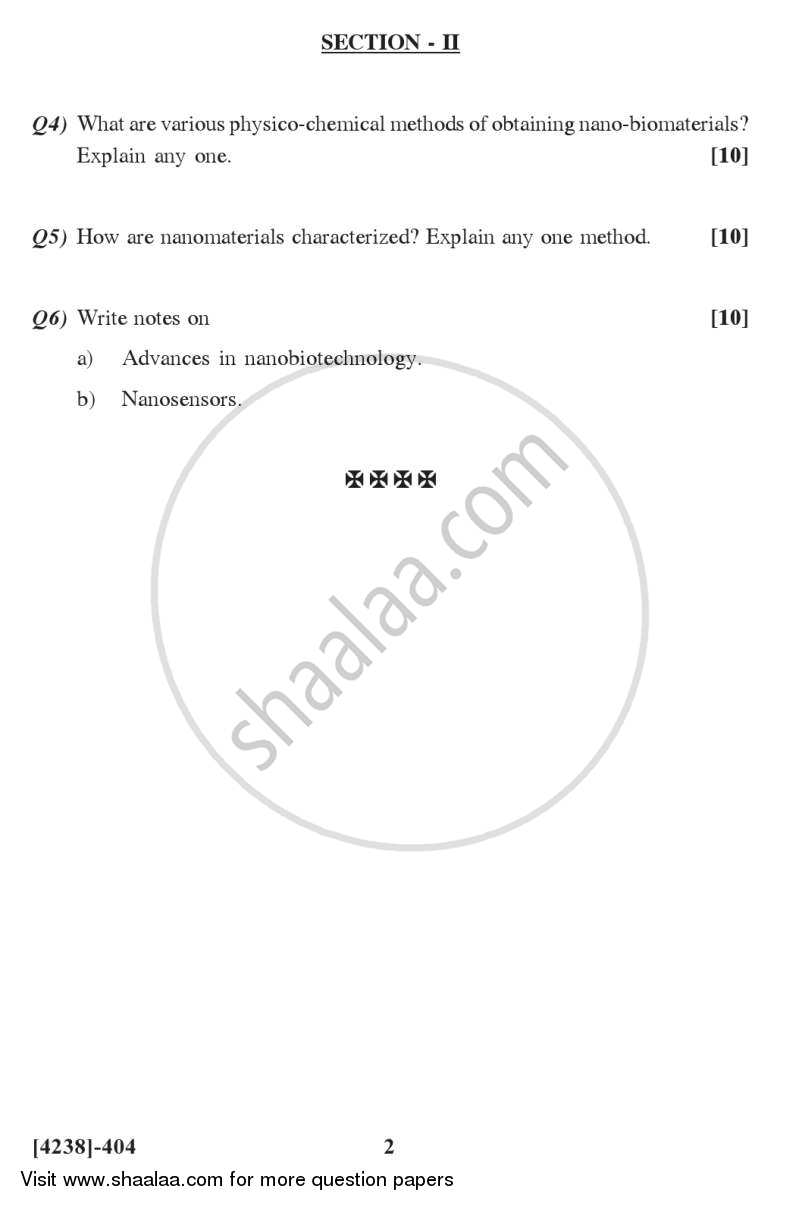 Nanobiotechnology 2012-2013 - M.Sc. - Semester 4 - University of Pune question paper with PDF download