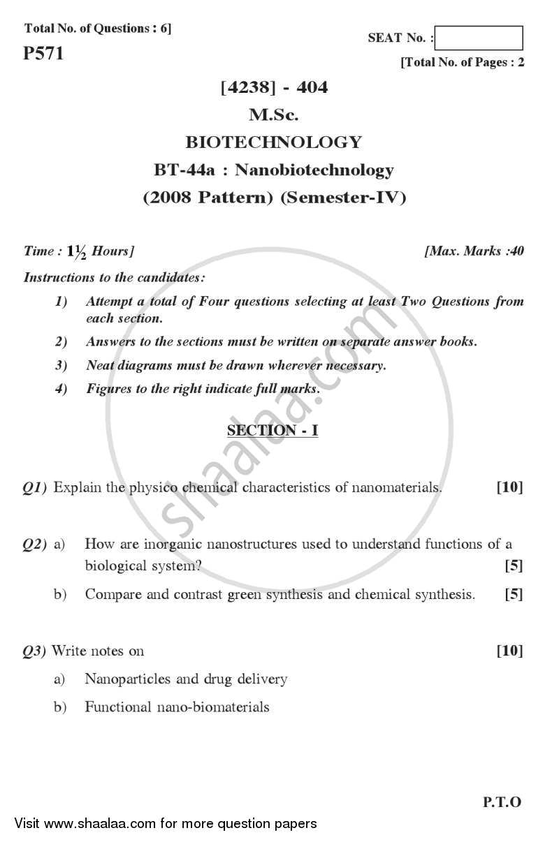 Nanobiotechnology 2012-2013 - M.Sc. - Semester 4 - University of Pune question paper with PDF download
