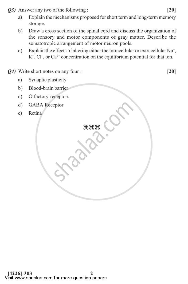 Neurochemistry 2012-2013 - M.Sc. - Semester 3 - University of Pune question paper with PDF download