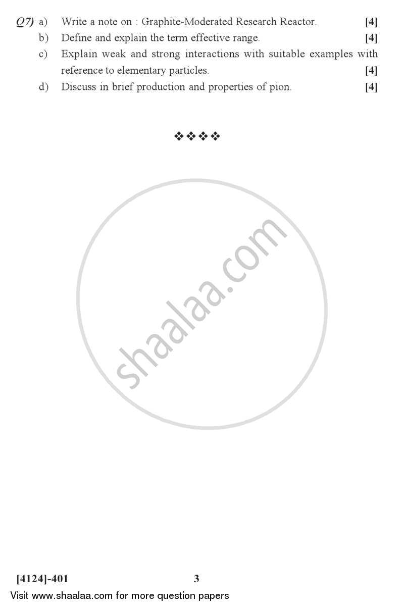 Nuclear Physics 2011-2012 - M.Sc. - Semester 4 - University of Pune question paper with PDF download