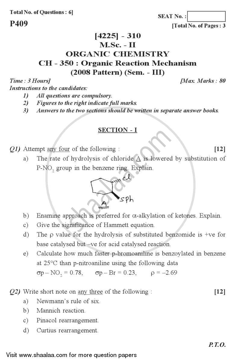 Organic Reaction Mechanism 2012-2013 - M.Sc. - Semester 3 - University of Pune question paper with PDF download