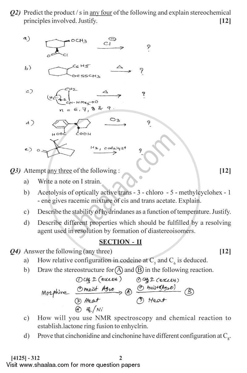 Organic Stereochemistry 2011-2012 - M.Sc. - Semester 3 - University of Pune question paper with PDF download
