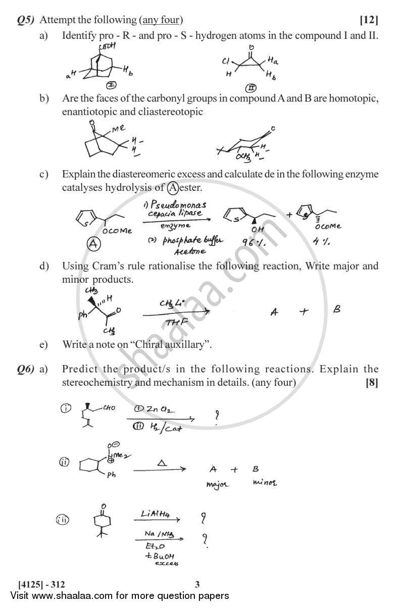 Organic Stereochemistry 2011-2012 - M.Sc. - Semester 3 - University of Pune question paper with PDF download
