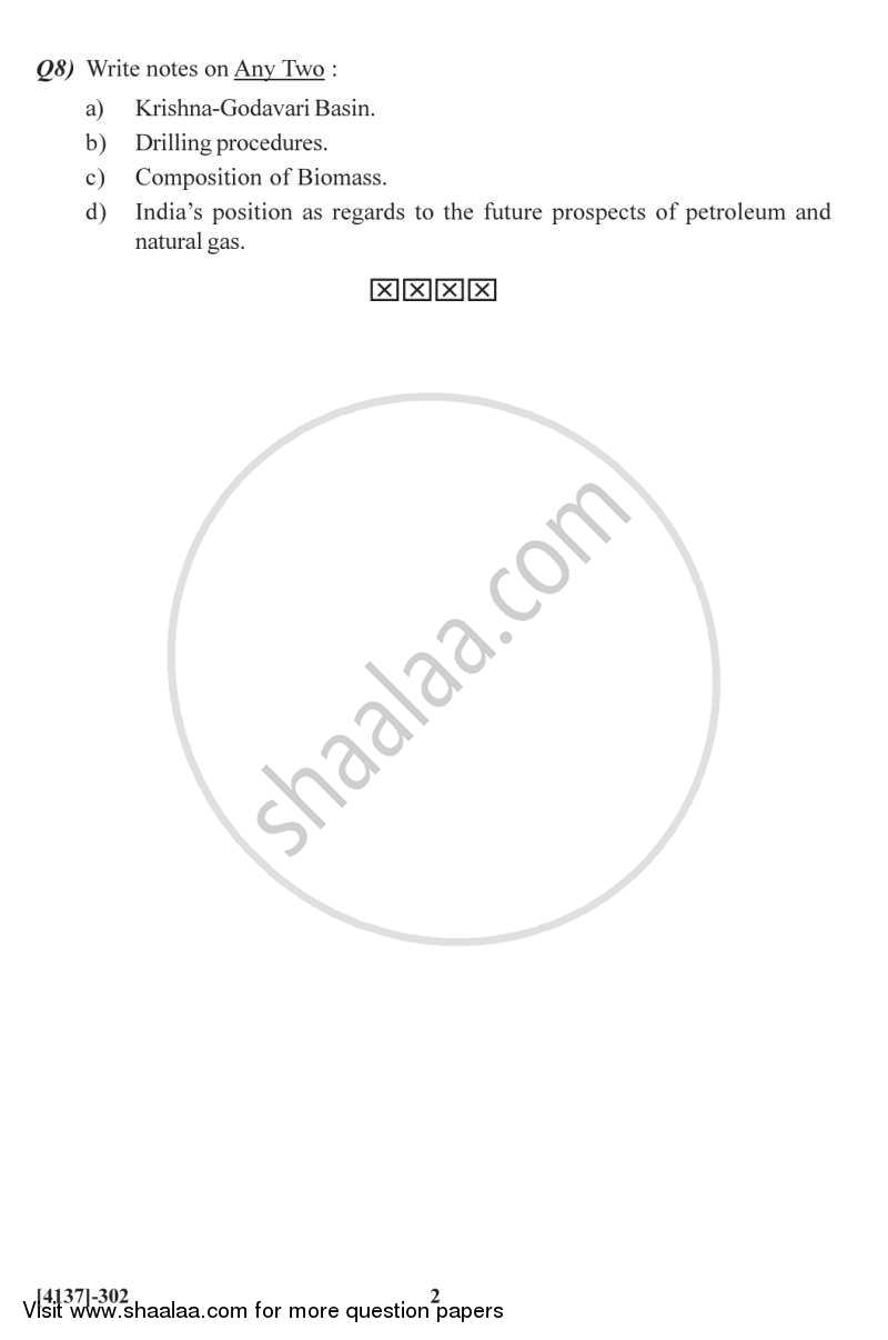 Petroleum Geology 2011-2012 - M.Sc. - Semester 3 - University of Pune question paper with PDF download