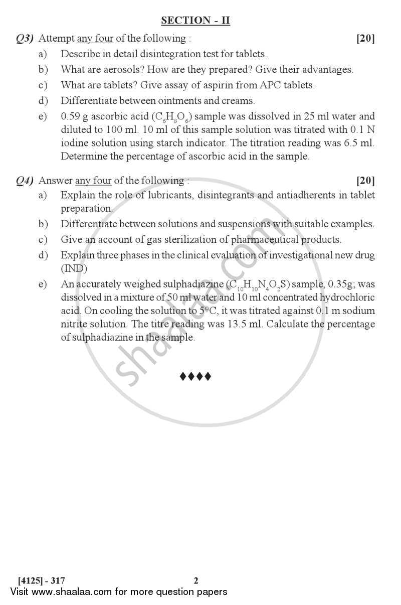 Pharmaceutical Analysis 2011-2012 - M.Sc. - Semester 3 - University of Pune question paper with PDF download
