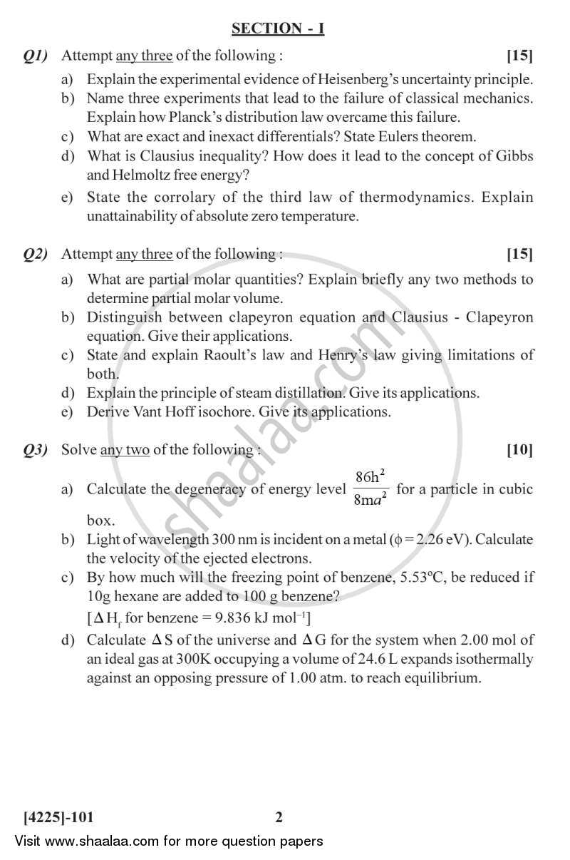 Physical Chemistry 1 2012-2013 - M.Sc. - Semester 1 - University of Pune question paper with PDF download