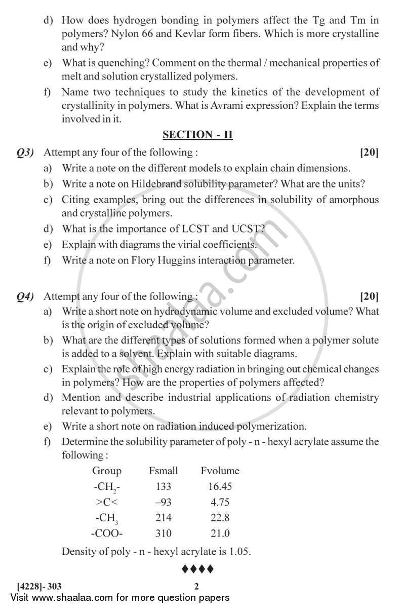 Physical Chemistry of Polymers 2012-2013 - M.Sc. - Semester 3 - University of Pune question paper with PDF download