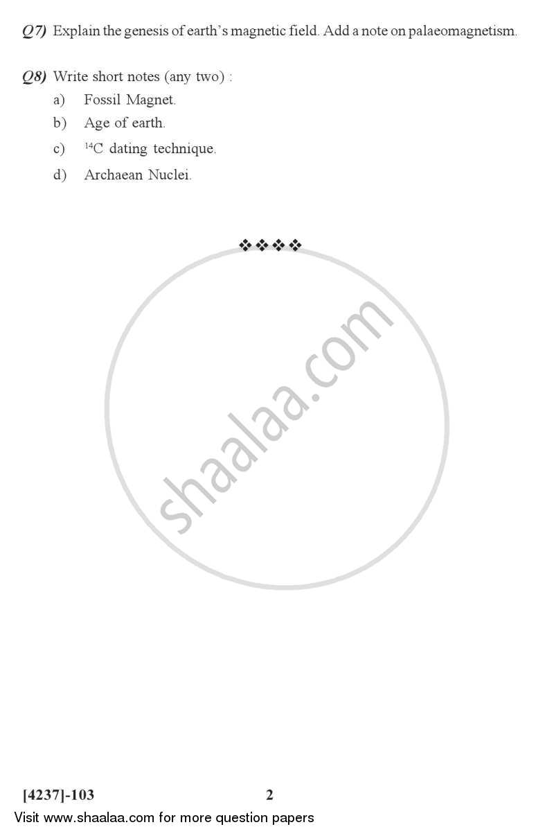 Physics and Chemistry of the Earth 2012-2013 - M.Sc. - Semester 1 - University of Pune question paper with PDF download