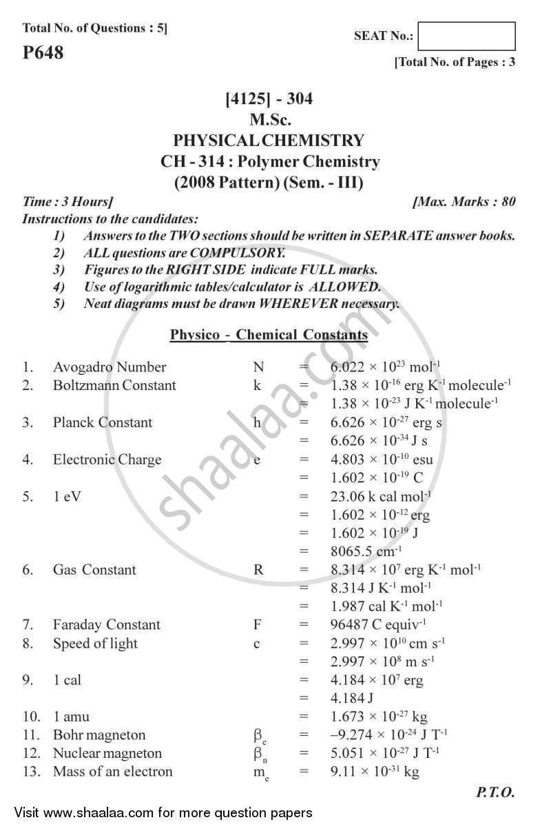 Polymer Chemistry 2011-2012 - M.Sc. - Semester 3 - University of Pune question paper with PDF download