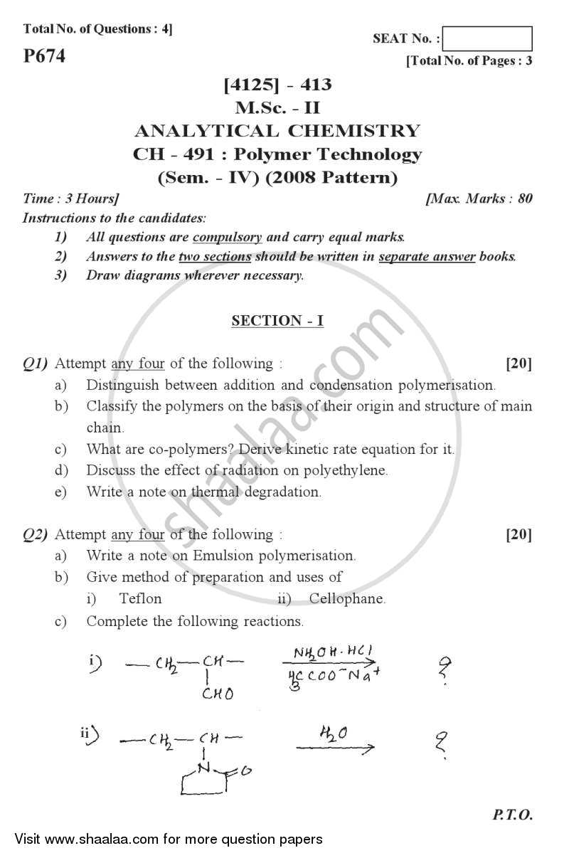 Polymer Technology 2011-2012 - M.Sc. - Semester 4 - University of Pune question paper with PDF download