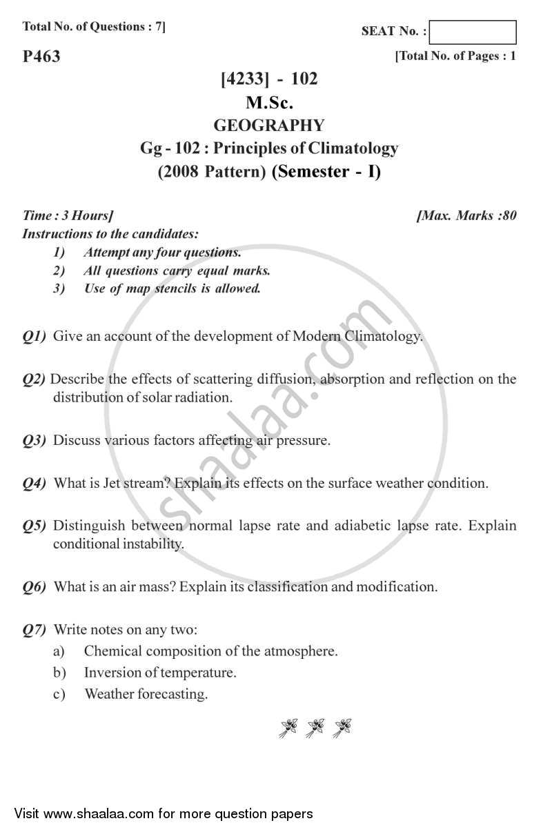 Principles of Climatology 2012-2013 - M.Sc. - Semester 1 - University of Pune question paper with PDF download