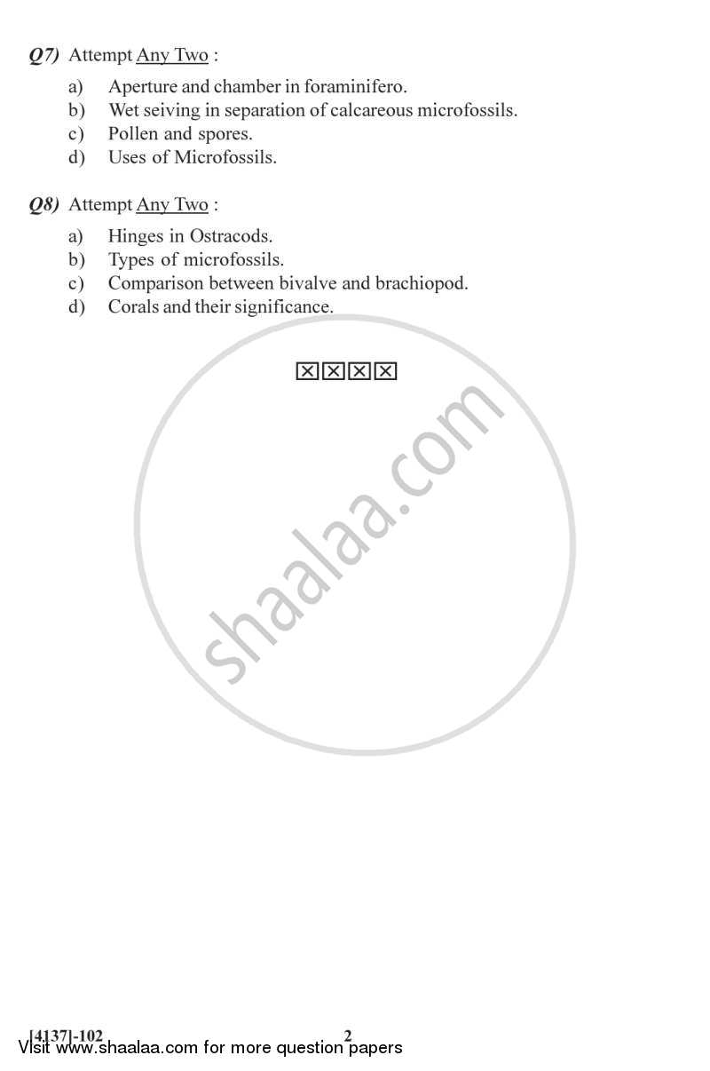 Principles of Stratigraphy and Palaeontology 2011-2012 - M.Sc. - Semester 1 - University of Pune question paper with PDF download