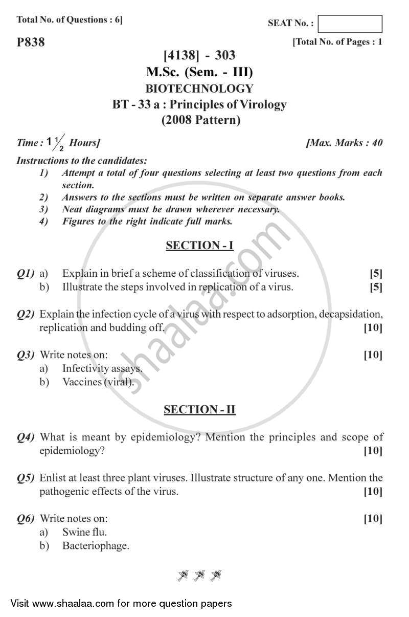 Principles of Virology 2011-2012 - M.Sc. - Semester 3 - University of Pune question paper with PDF download