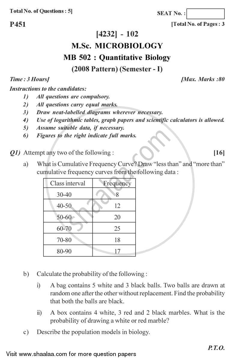 Quantitative Biology 2012-2013 - M.Sc. - Semester 1 - University of Pune question paper with PDF download
