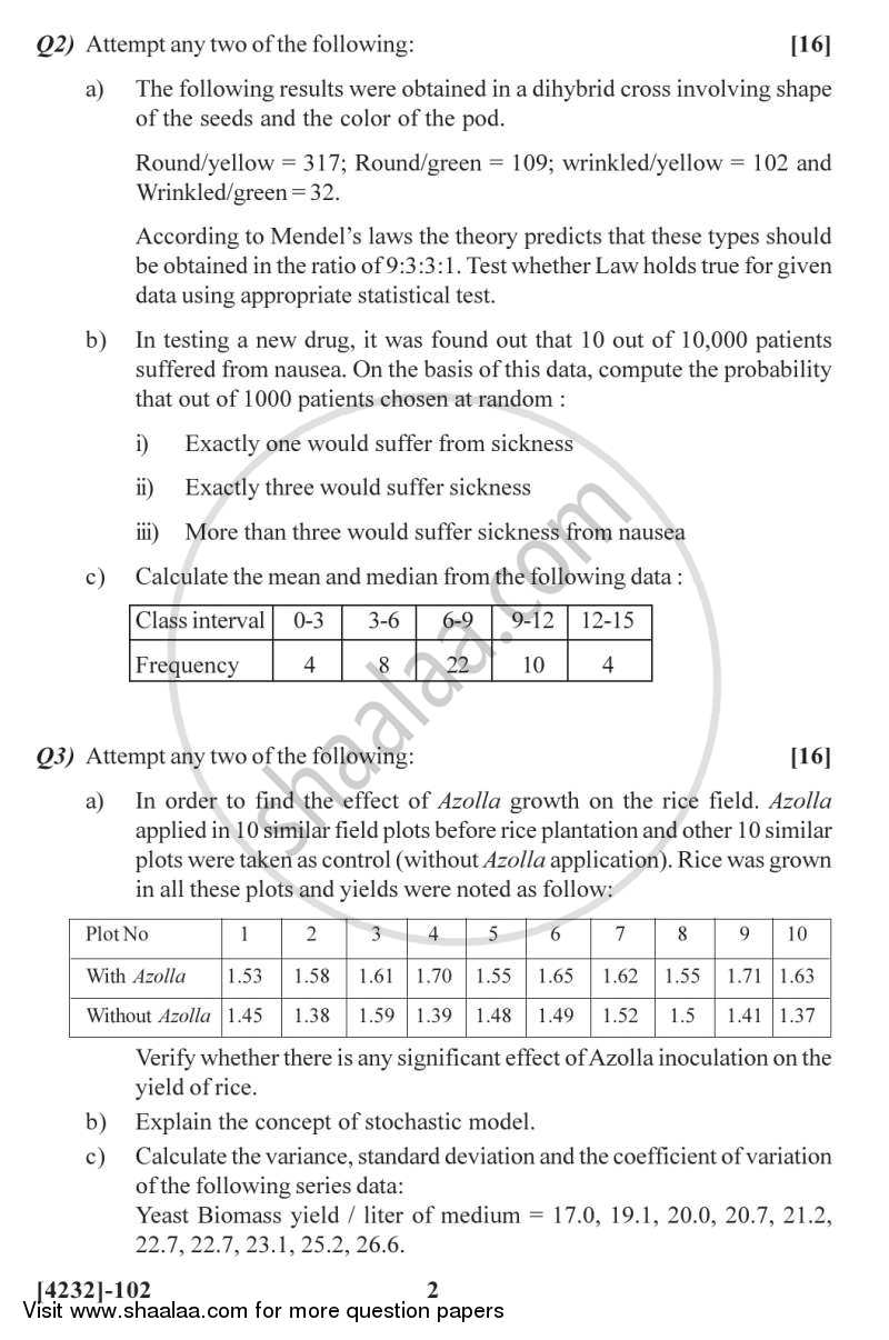 Quantitative Biology 2012-2013 - M.Sc. - Semester 1 - University of Pune question paper with PDF download