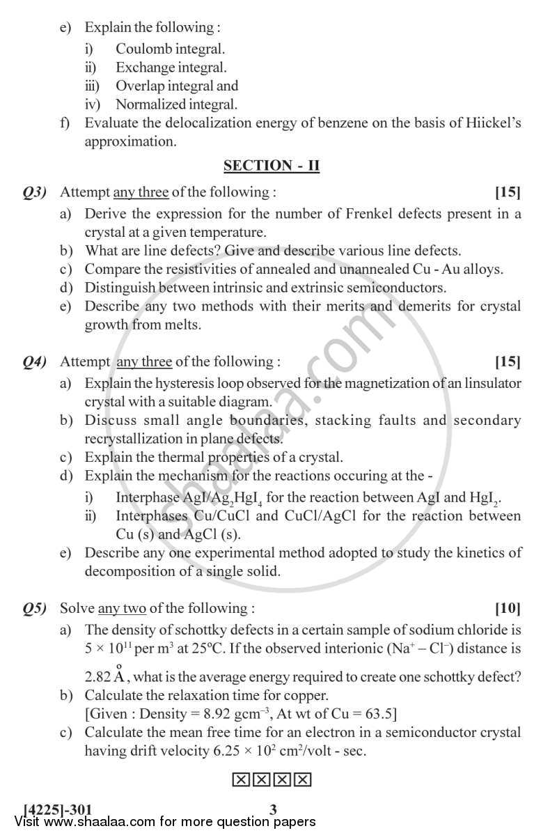 Quantum Chemistry and Solid State Chemistry 2012-2013 - M.Sc. - Semester 3 - University of Pune question paper with PDF download