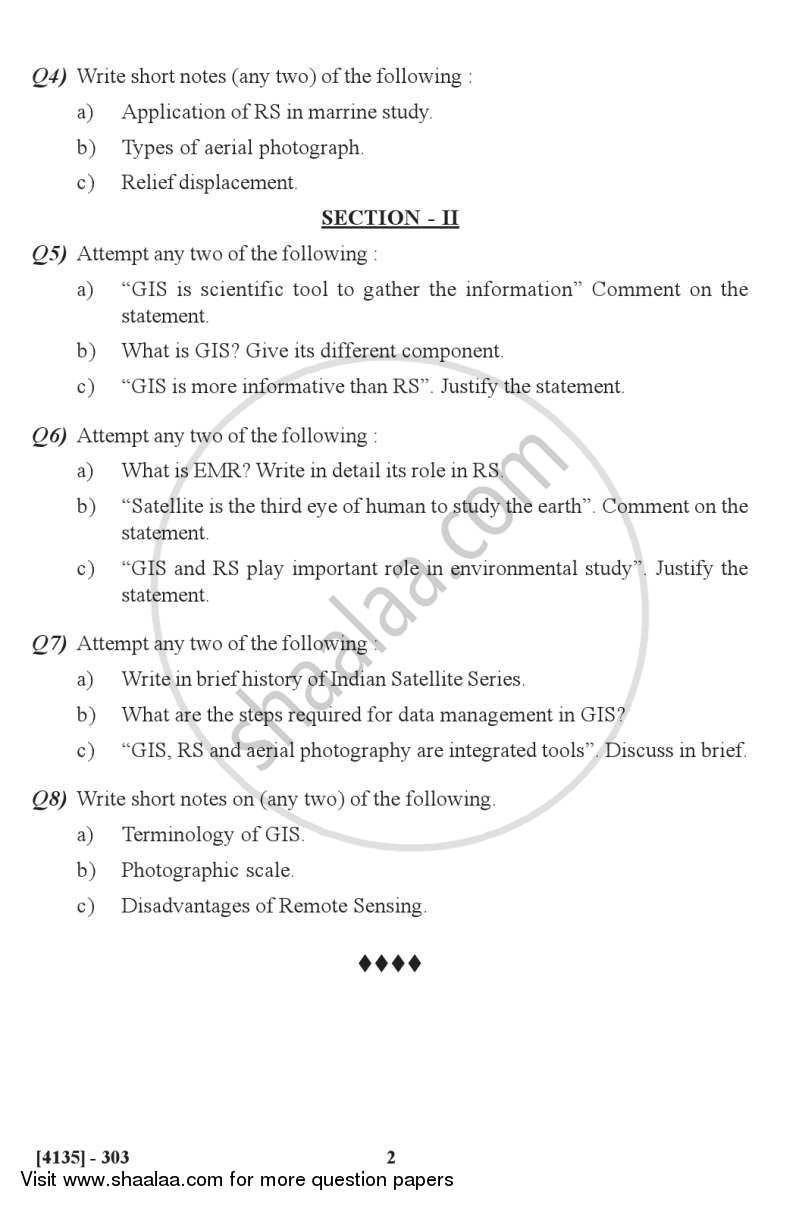 Remote Sensing and GIS 2011-2012 - M.Sc. - Semester 3 - University of Pune question paper with PDF download