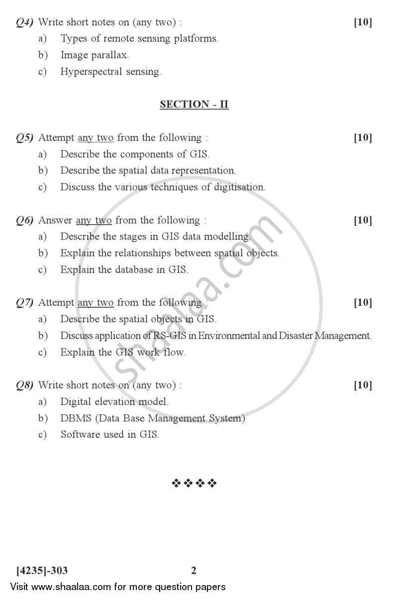 Remote Sensing and GIS 2012-2013 - M.Sc. - Semester 3 - University of Pune question paper with PDF download