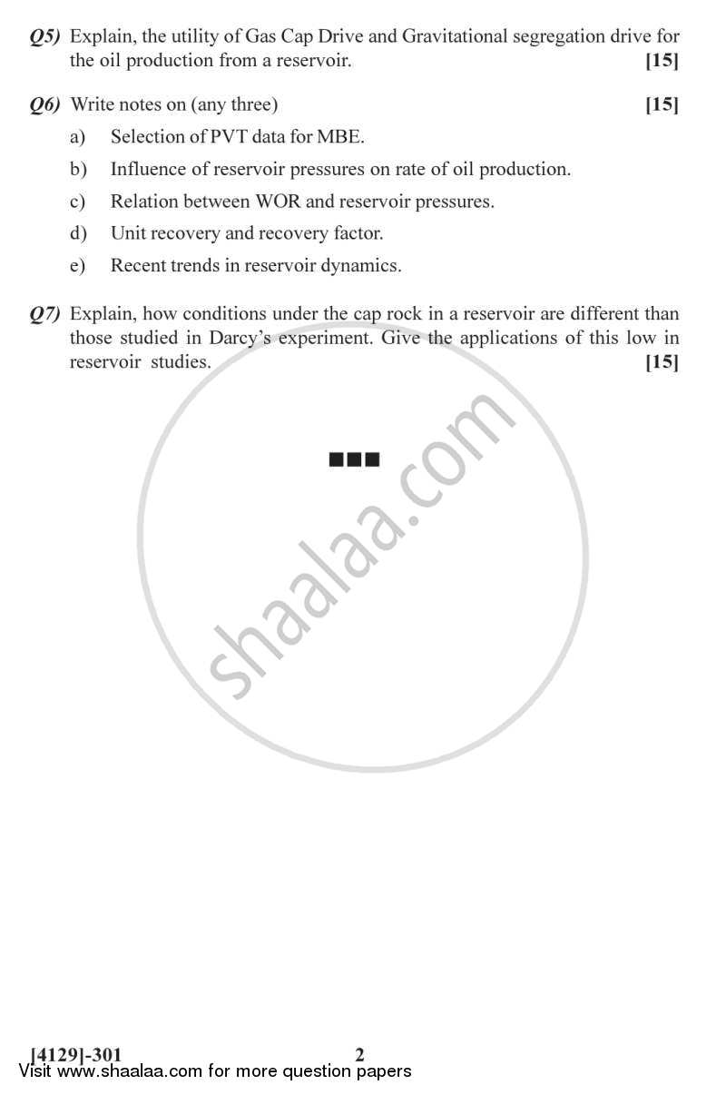 Reservoir Dynamics 2011-2012 - M.Sc. - Semester 3 - University of Pune question paper with PDF download