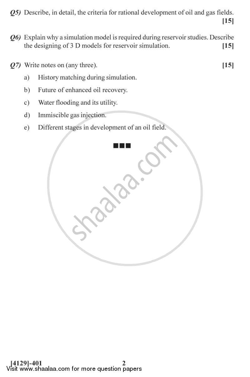 Reservoir Performance 2011-2012 - M.Sc. - Semester 4 - University of Pune question paper with PDF download