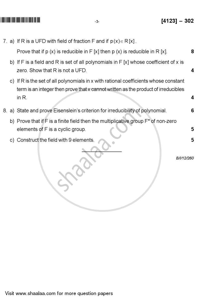 Ring Theory 2011-2012 - M.Sc. - Semester 3 - University of Pune question paper with PDF download